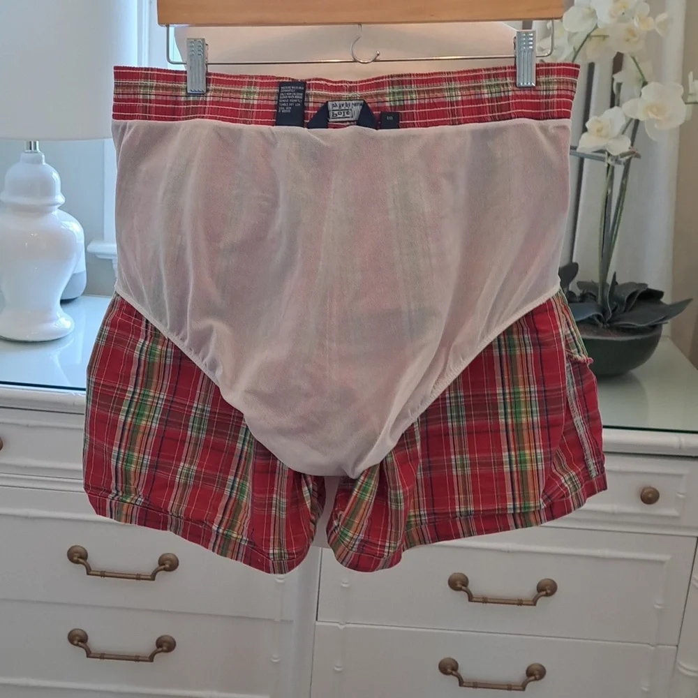 Polo by Ralph Lauren Mens Red Plaid Swim Trunks Lined Elastic Waist Size L‎